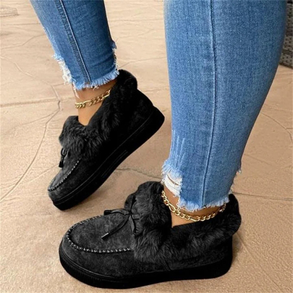 Botas de nieve de pana con forro de piel de felpa para mujer: zapatillas de invierno sin cordones con pelo