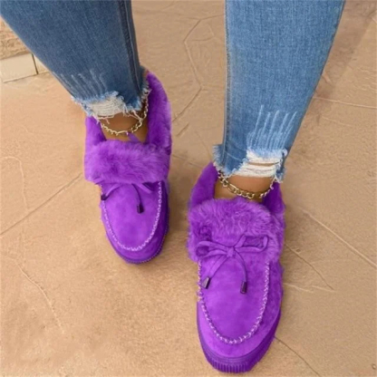 Botas de nieve de pana con forro de piel de felpa para mujer: zapatillas de invierno sin cordones con pelo