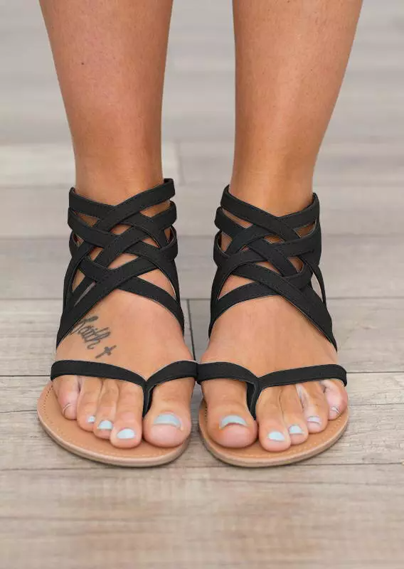 Sandalias Planas con Cremallera Cruzada de Verano para Mujer