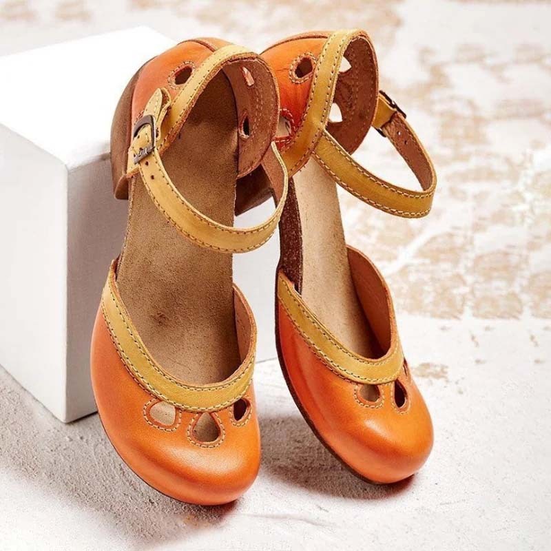 Sandalias de tacón de bloque retro para mujer