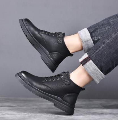 Botas británicas impermeables de piel con cordones y forro polar para hombre