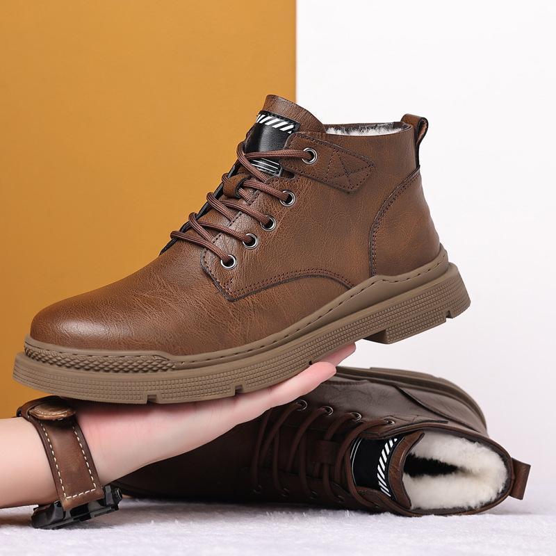 Botas británicas impermeables de piel con cordones y forro polar para hombre