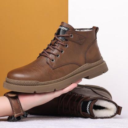 Botas británicas impermeables de piel con cordones y forro polar para hombre