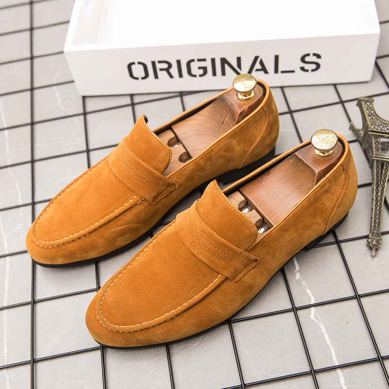 Mocasines de ante de tacón cuadrado para hombre