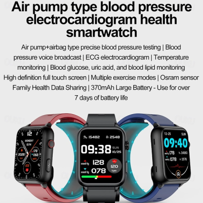 Bomba de aire tipo airbag prueba precisa de presión arterial electrocardiograma ecg monitoreo de temperatura podómetro compatible con android ios mujeres hombres larga espera impermeable