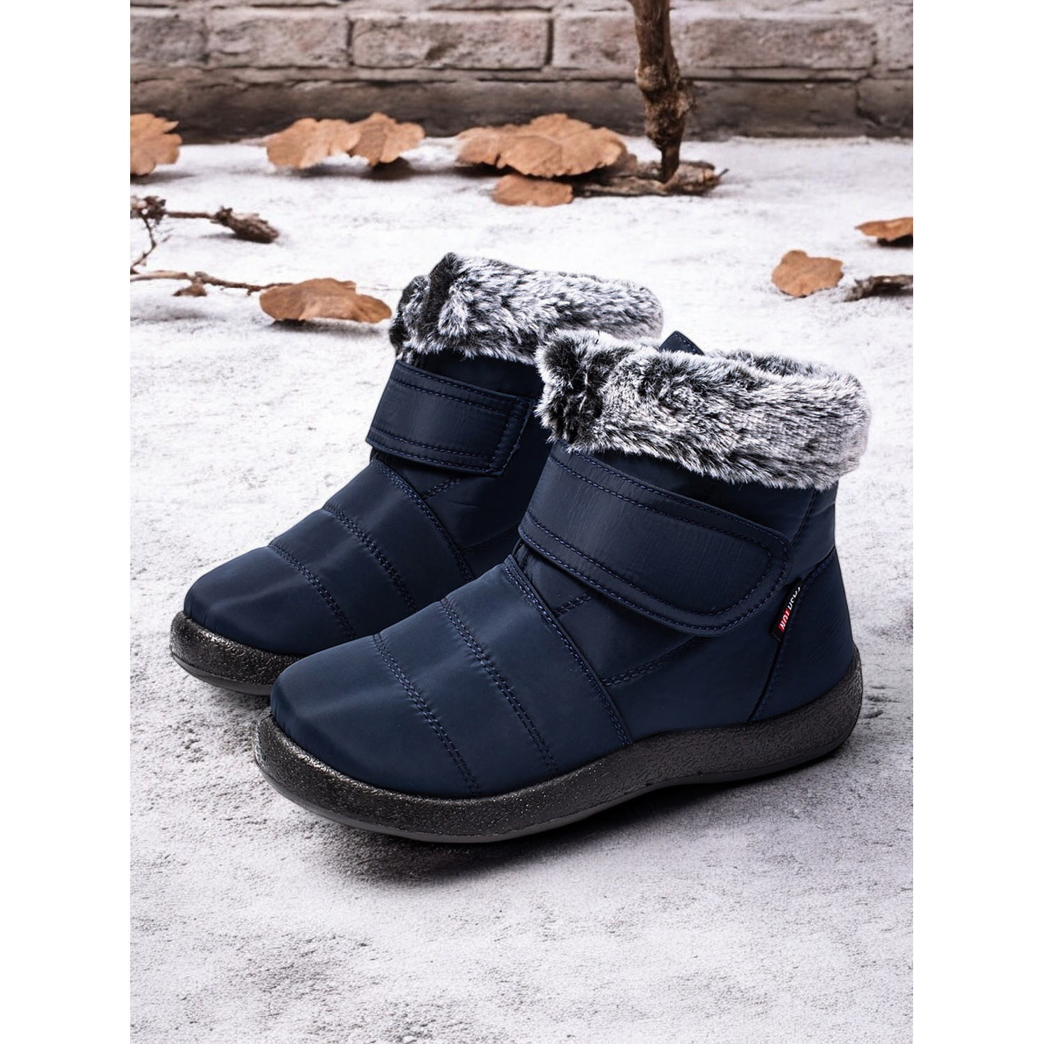 Botas impermeables de invierno para mujer con forro de piel sintética y correa de velcro ajustable
