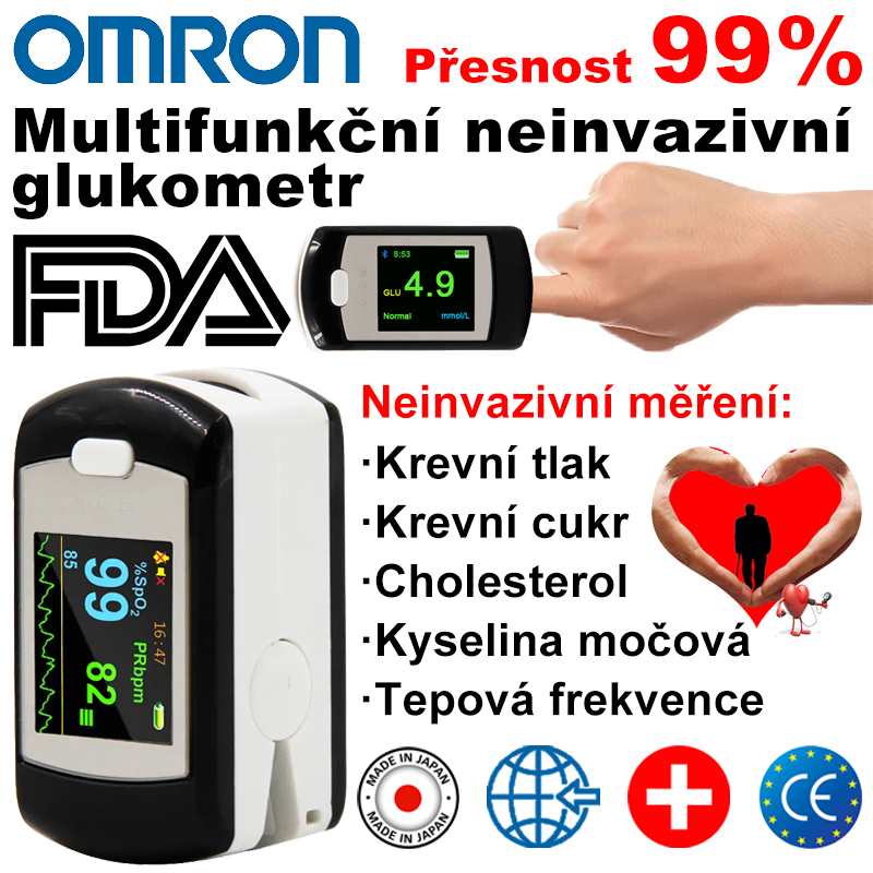 Neinvazivní glukometr Omron (měření 5 sekund, přesnost 99 %)