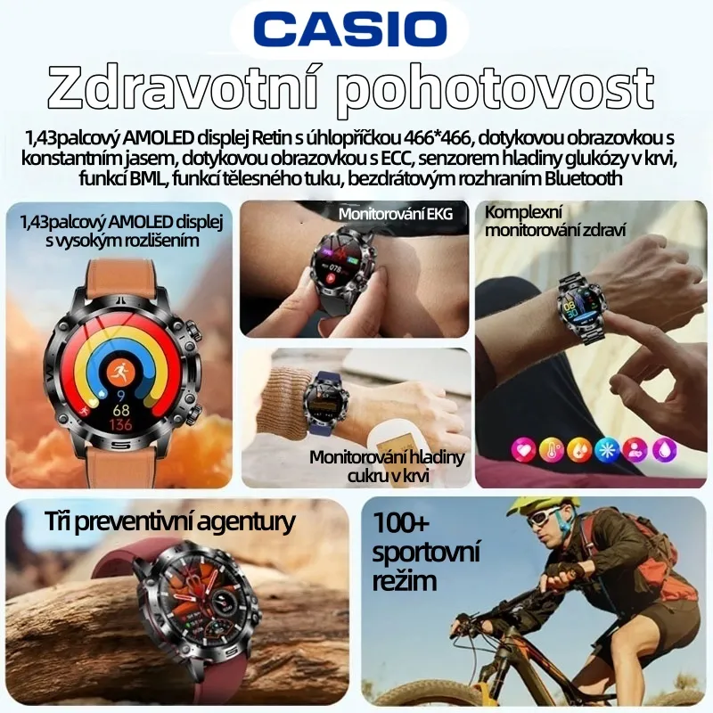 ⌚ℂ𝕒𝕤𝕚𝕠 chytré hodinky s AI diagnostikou. Měření lipidů, kyseliny močové, glukózy, EKG+PPG, fitness tracker.
