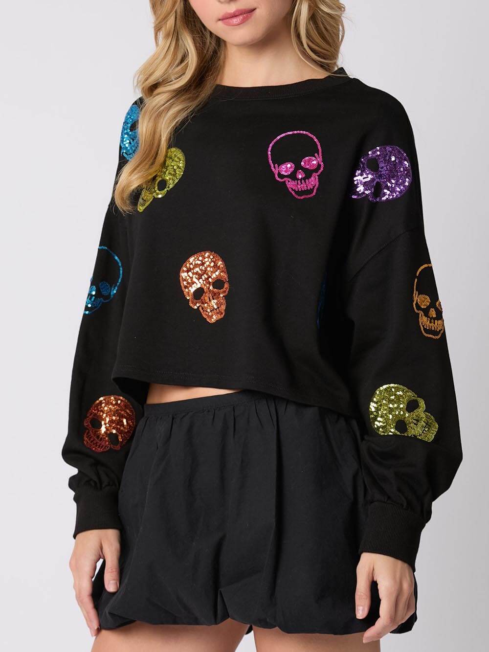 Halloween Eve Sequin Skull Crop Top