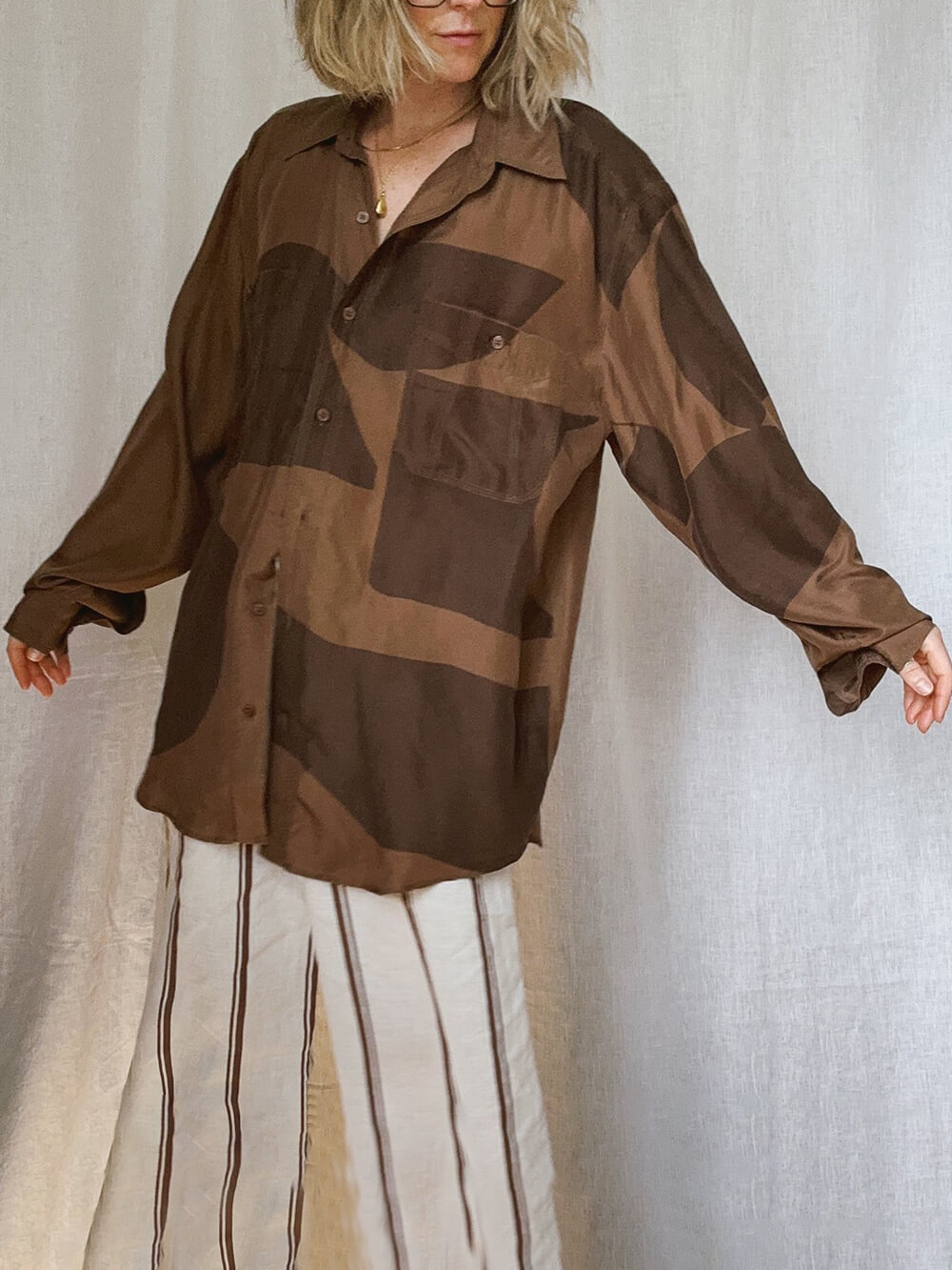 Unique Irregular Spot Color Block Print Oversized Shirt