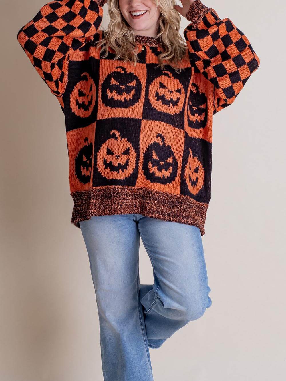 Halloween Jack-O-Lantern Plaid Sweater