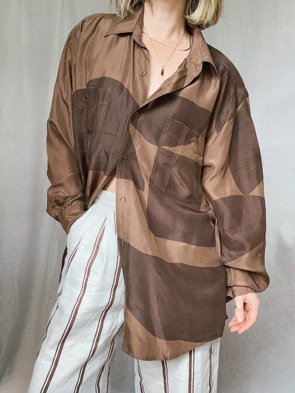 Unique Irregular Spot Color Block Print Oversized Shirt