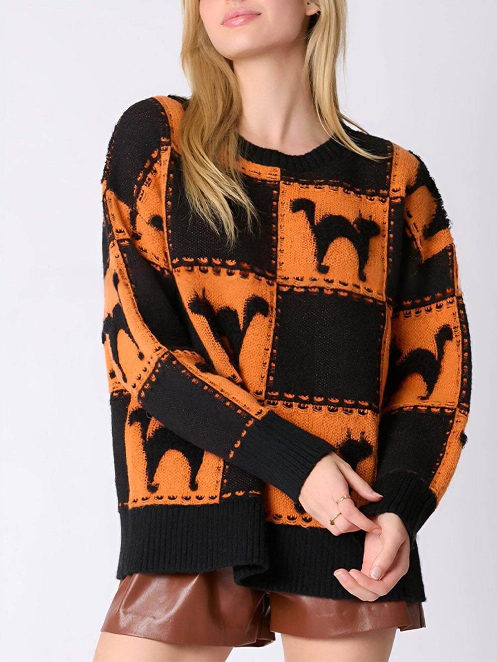 Cosplay Halloween Ghost Plaid Spider Web Pullover Knit Sweater