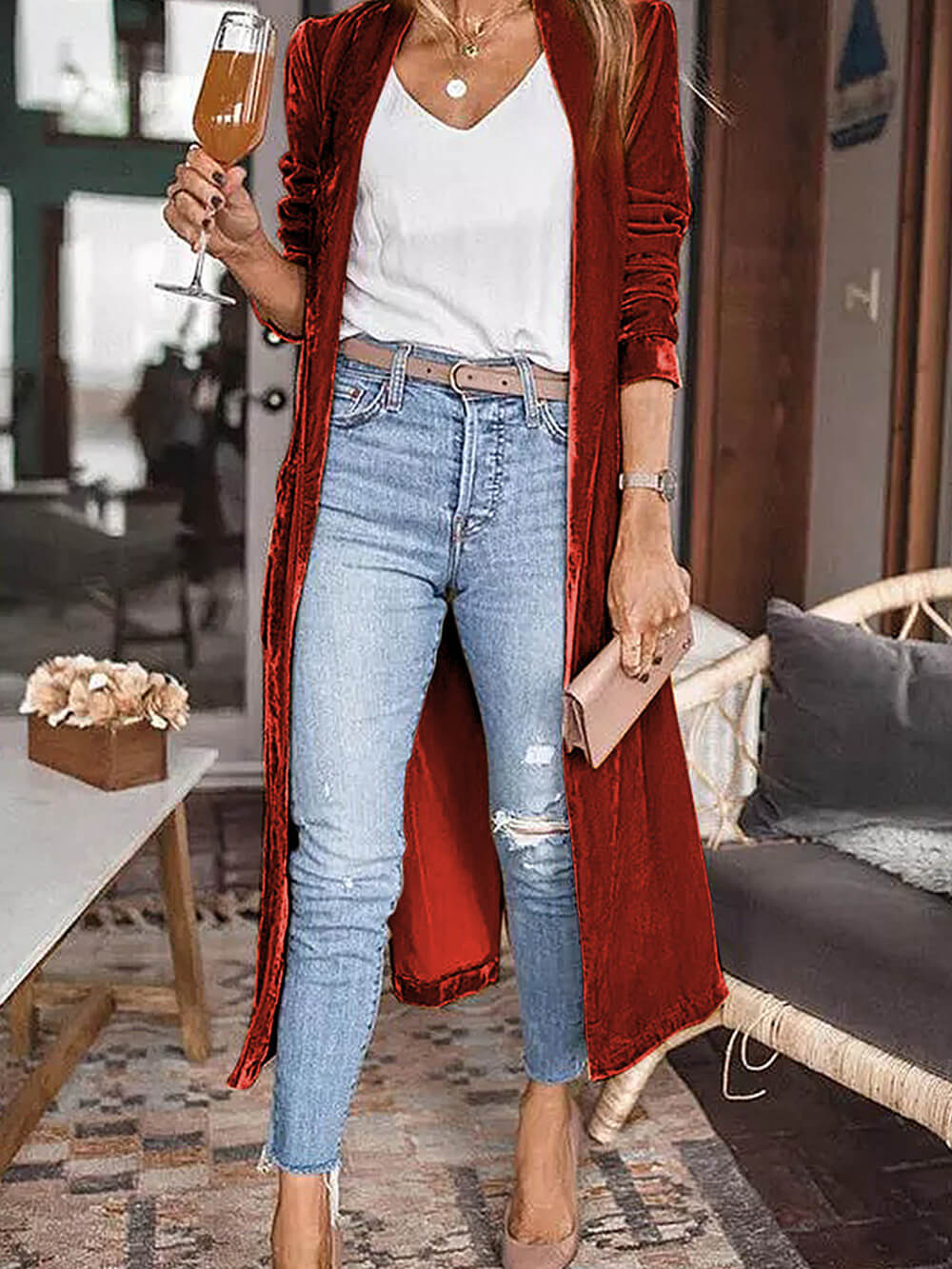 Long Velvet Cardigan Coat