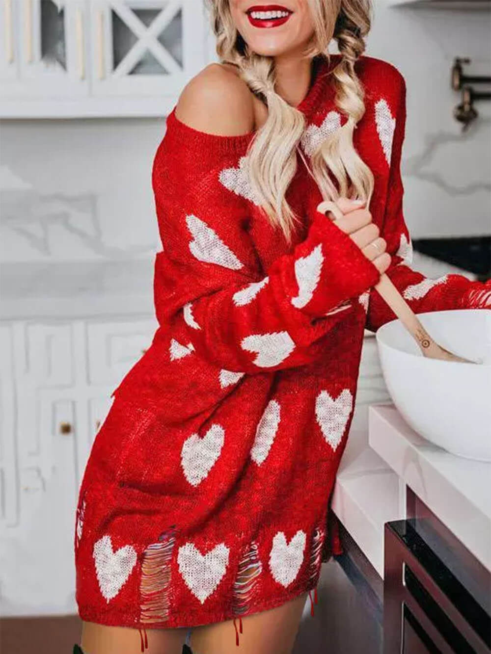 Hollow Out Hole Heart Sweater Dress Likemychoice