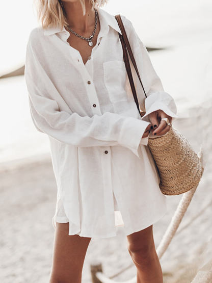 Pocketed Long Sleeve Oversized Shirt