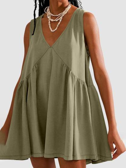 Deep V Wide Strap Mini Tank Dress