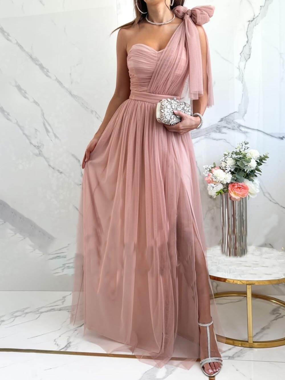 Soft, alluring deals dress features a top layer pleated at the shoulders/Pleated Silk Linen Blend Two Layered Long Dress / 24 Colors/ RAMIES