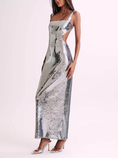 Sequin Cut Out Maxi Dress