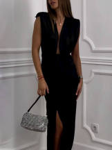 Classic and Se Dates V-neck Ruched Drape Slit Midi Dress main image 0
