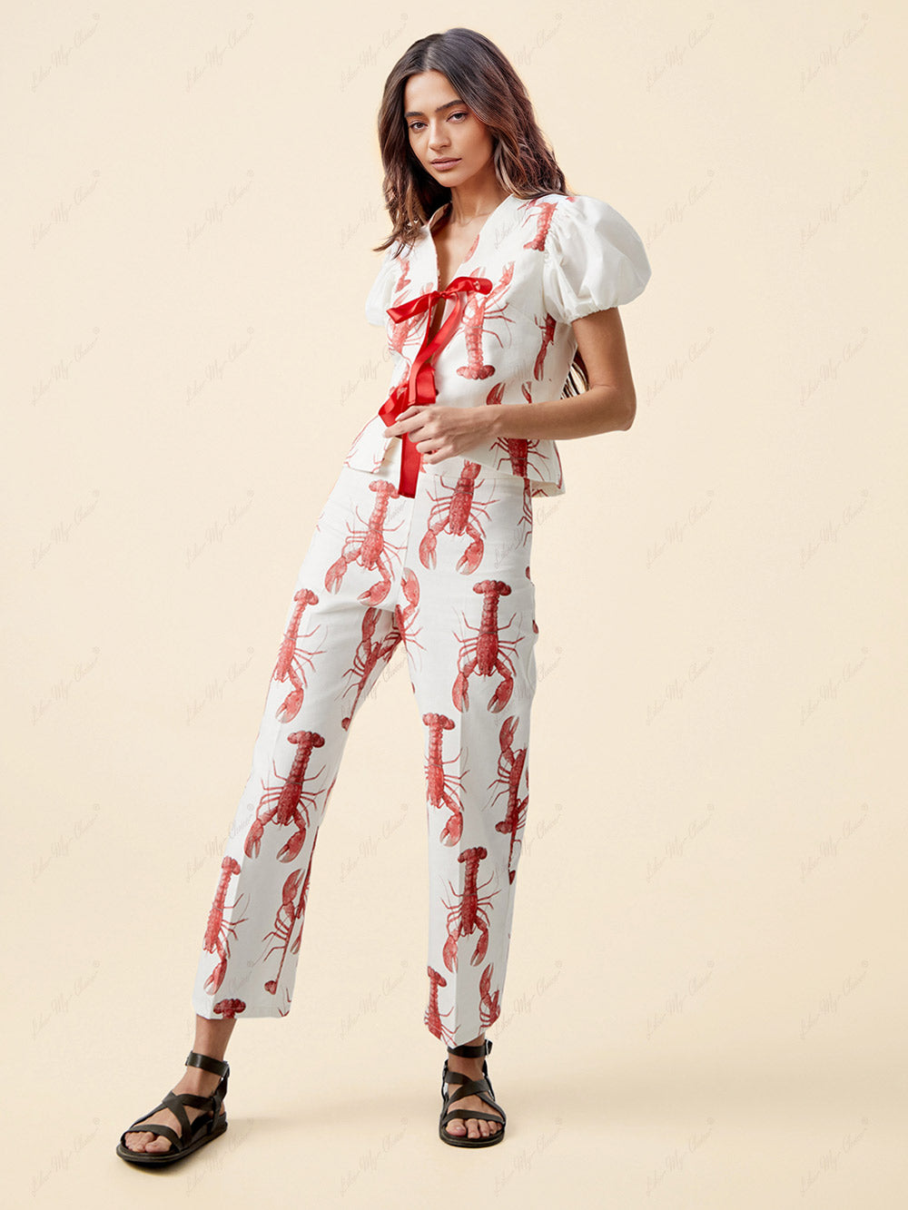 Lobster Print Straight Pants