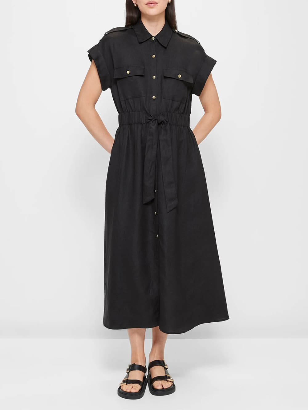 Modern Waist Pleated Tie Shirt Dress