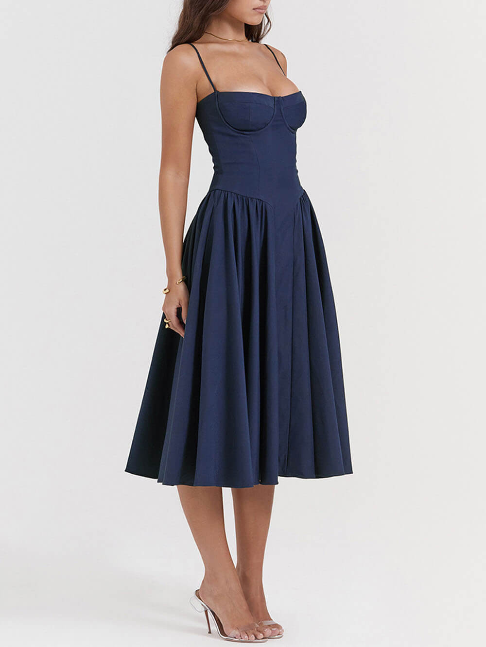 V-Neck Strapless Midi Dress