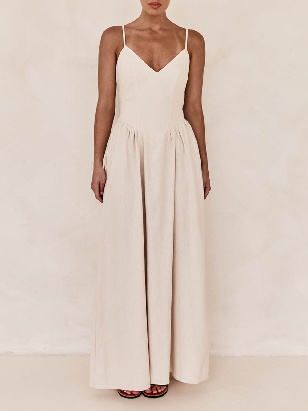 Sunset Suspender Pleated Panel Sleeveless Maxi Dress