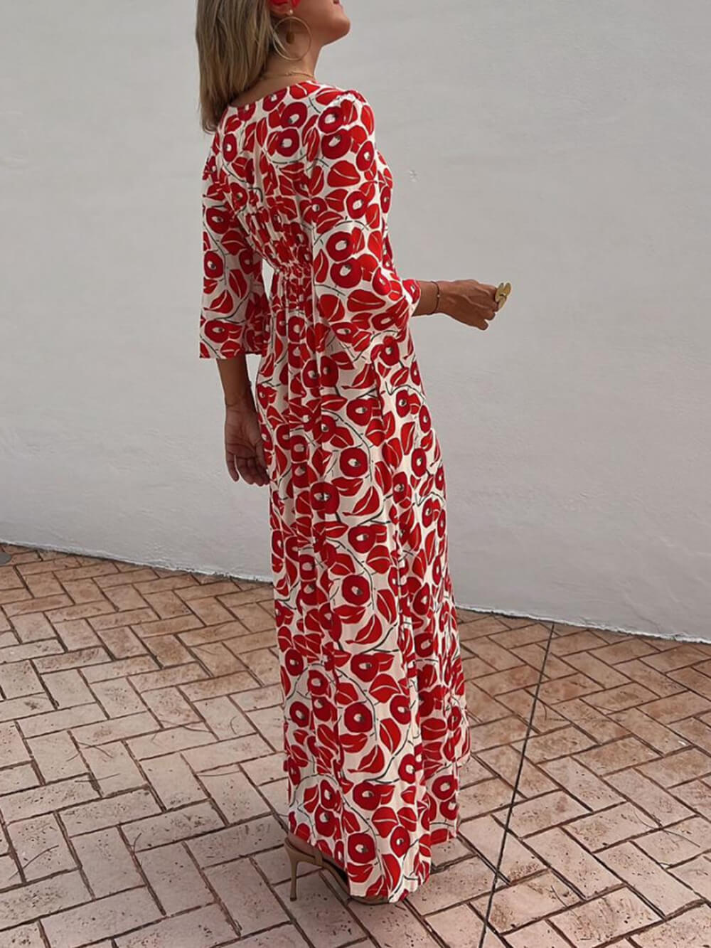 Vacation Floral Print Smocked Off Shoulder Pocketed Maxi Dress