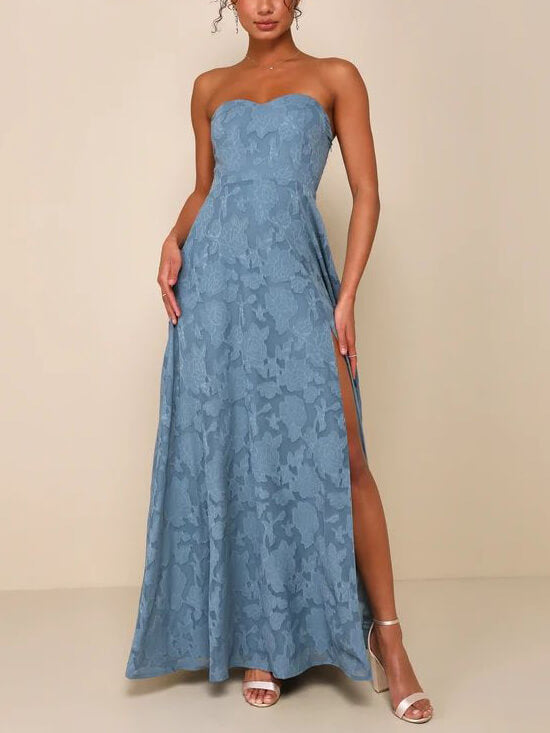 Evening Gown Strapless Slim Fit Slit Maxi Dress