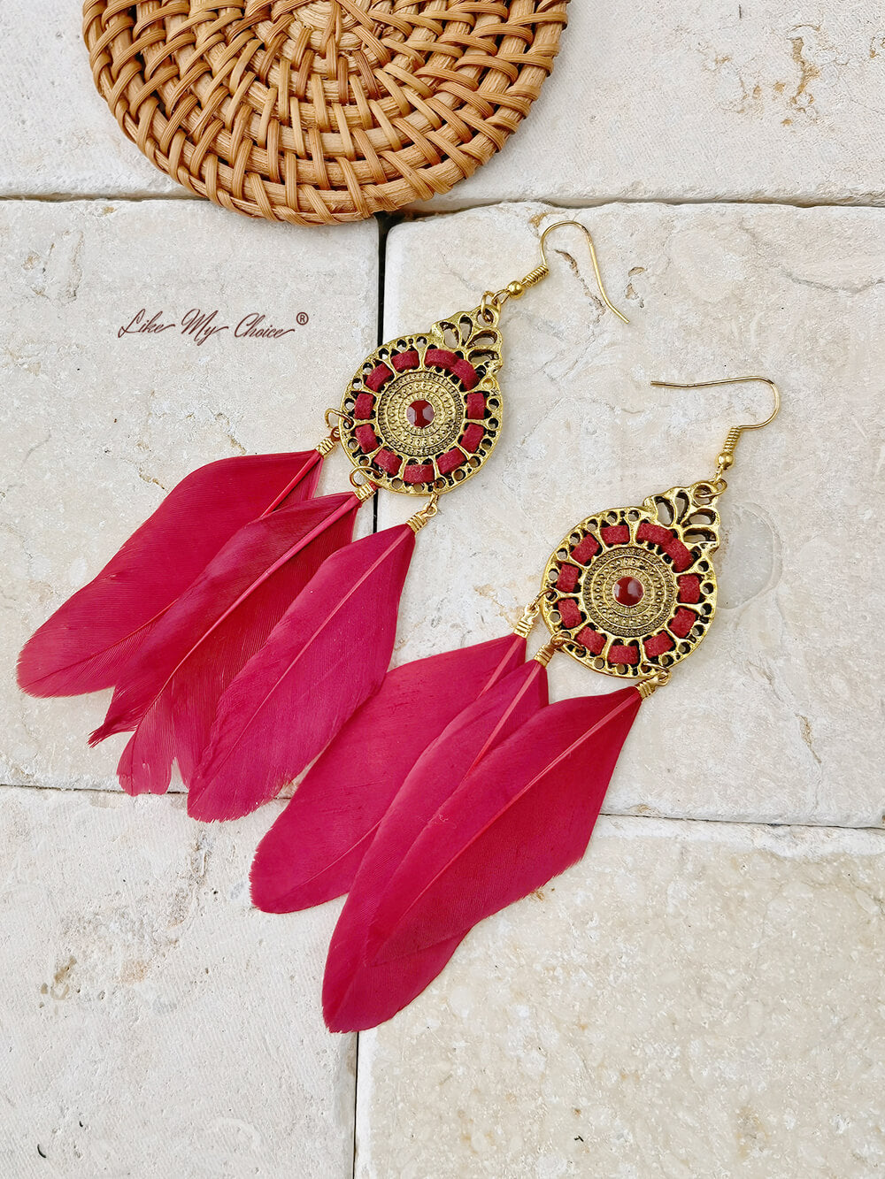 Feather Tassel Handmade Circle Long Earrings Jewelry