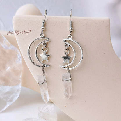 Natural Crystal Moon & Star Earrings