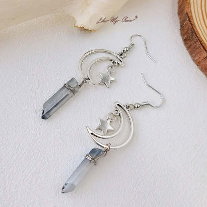 Natural Crystal Moon & Star Earrings