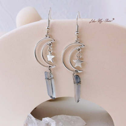 Natural Crystal Moon & Star Earrings