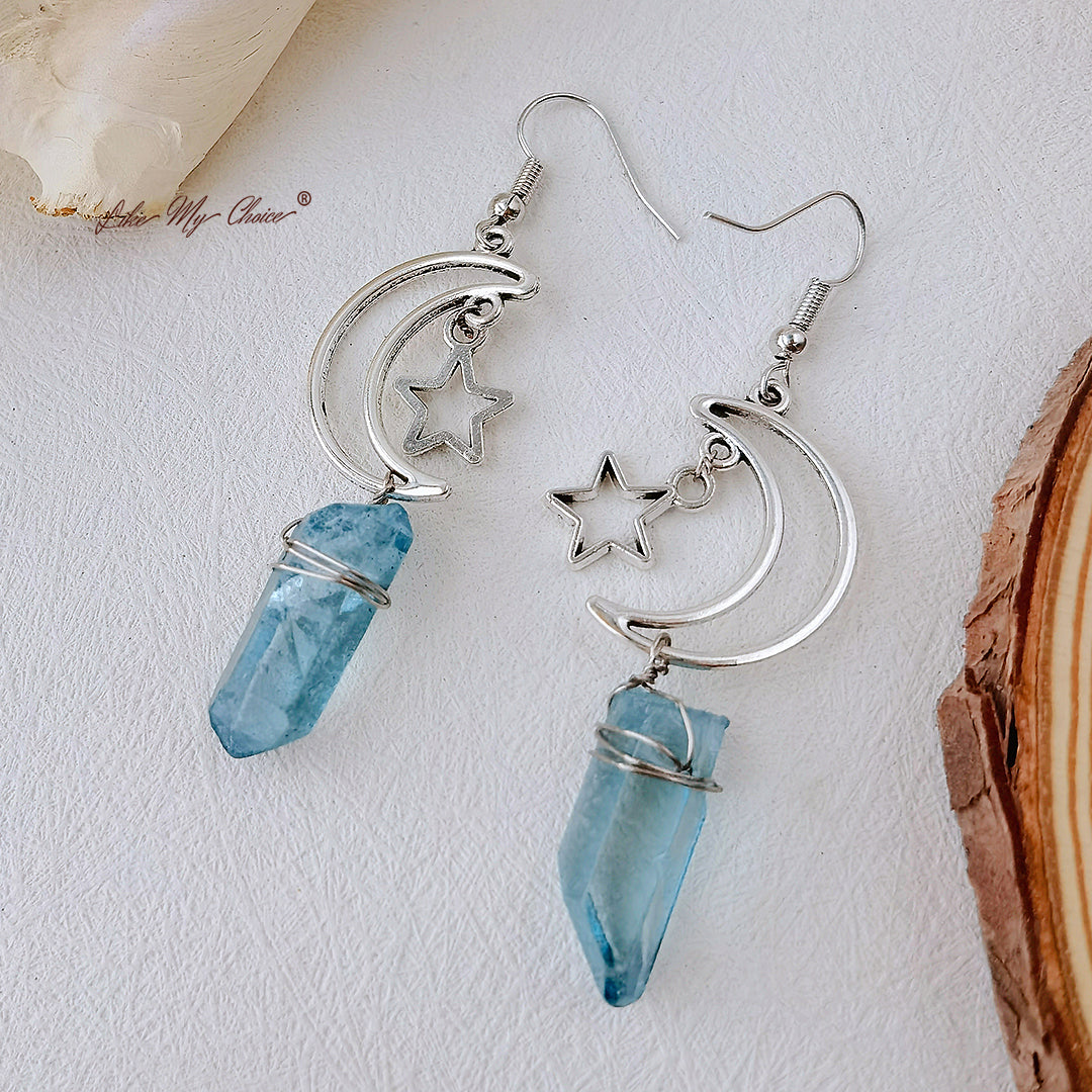 Natural Crystal Moon & Star Earrings