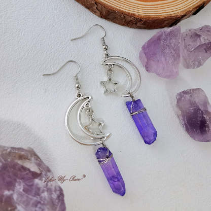 Natural Crystal Moon & Star Earrings