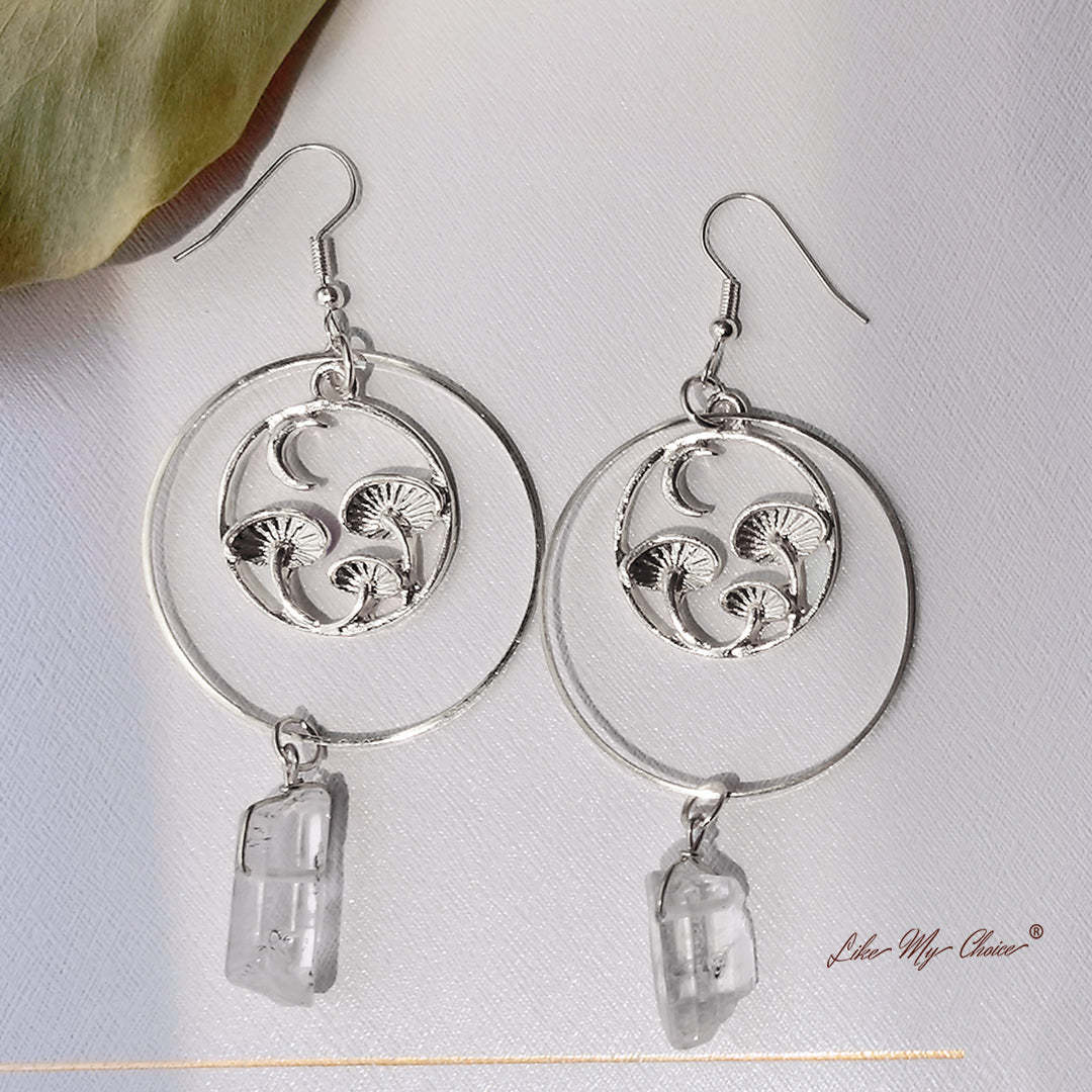 Mushroom Natural Quartz Drop Earrings