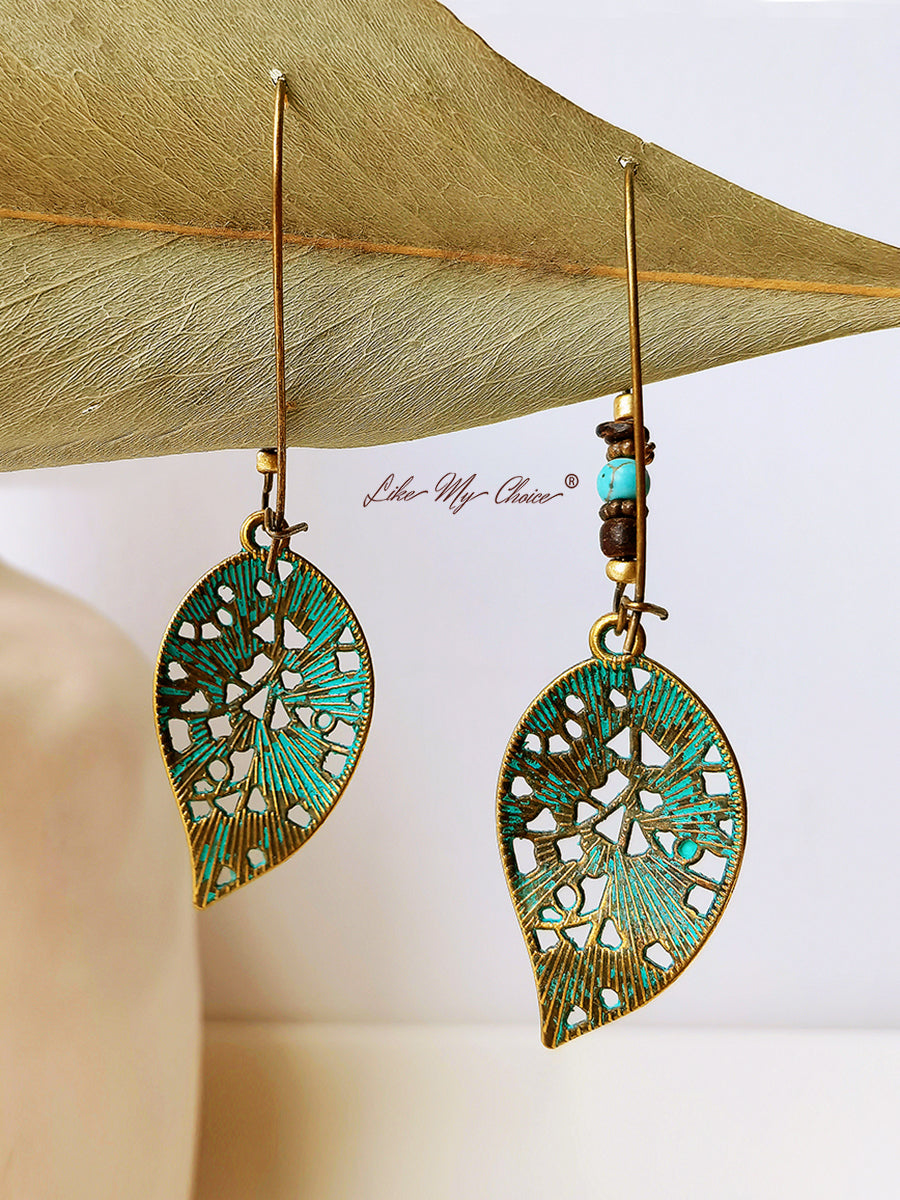 Vintage Hollow Leaf Drop Boho Earrings