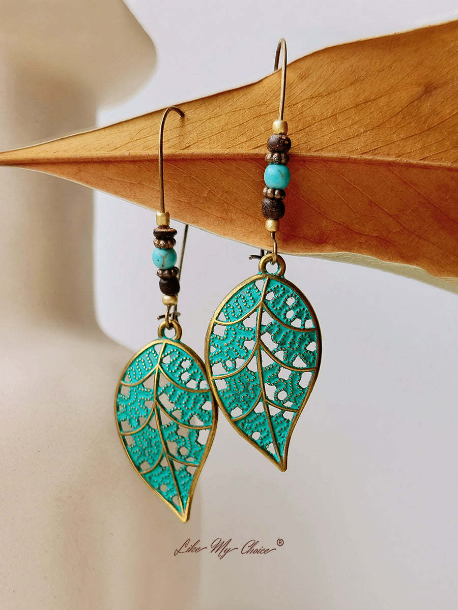 Vintage Hollow Leaf Drop Boho Earrings