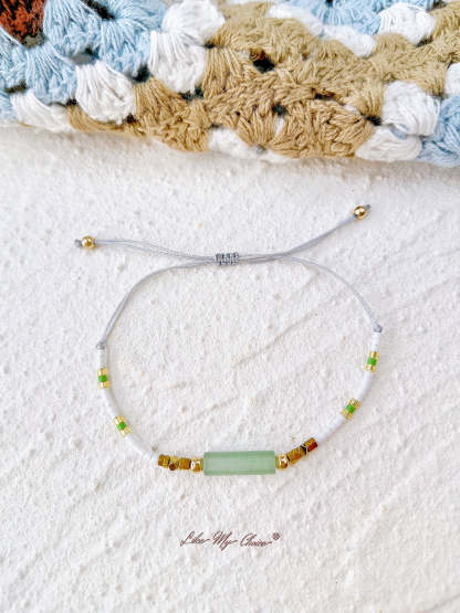 Adjustable Drawstring Beaded Bracelet Green Crystal