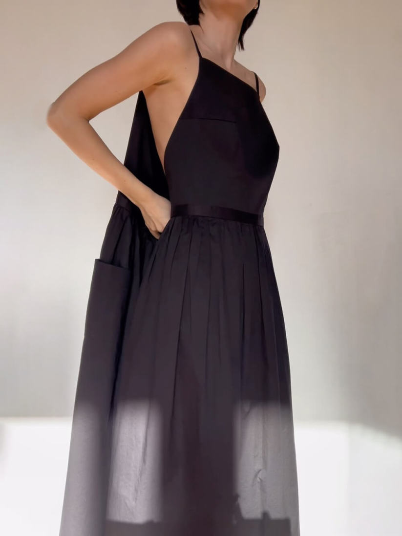 Off Shoulder Lace Up Pocket Slit Dress