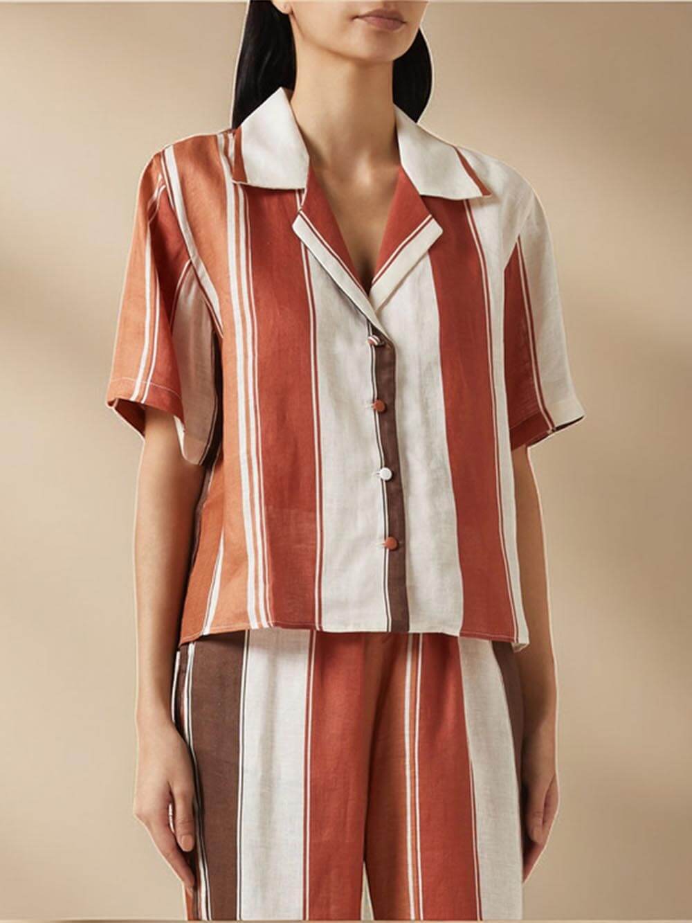 Loose Wide Striped Print Patchwork Button-Down Shirt