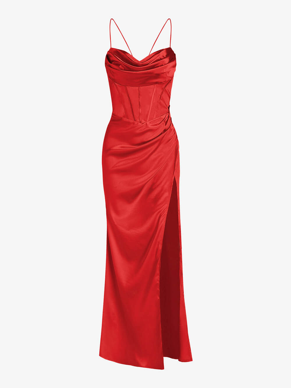 Elegant Fitted Satin Pleated Maxi Dress