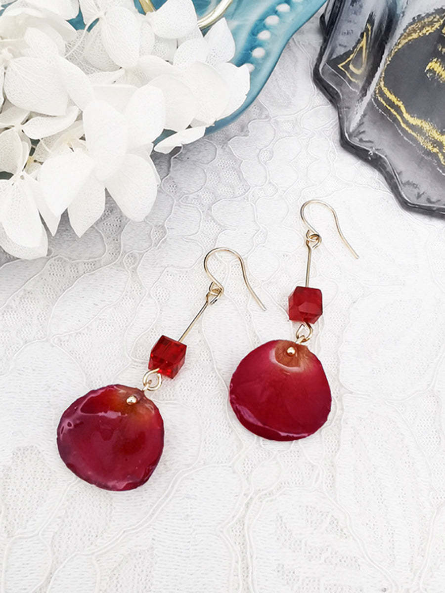 Dried Rose Petals Handmade DIY Epoxy Glass Earrings