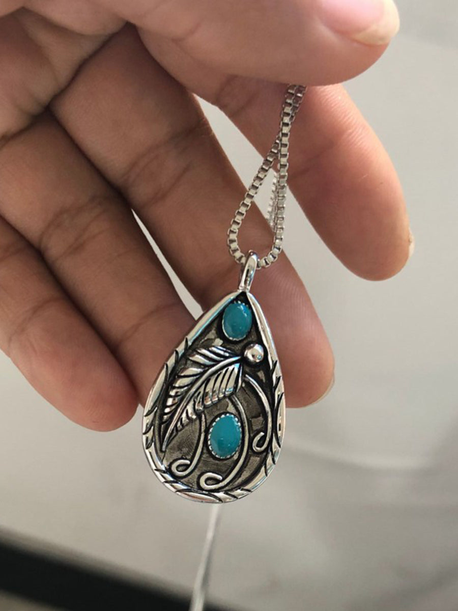 Turquoise Feather Pendant Necklace