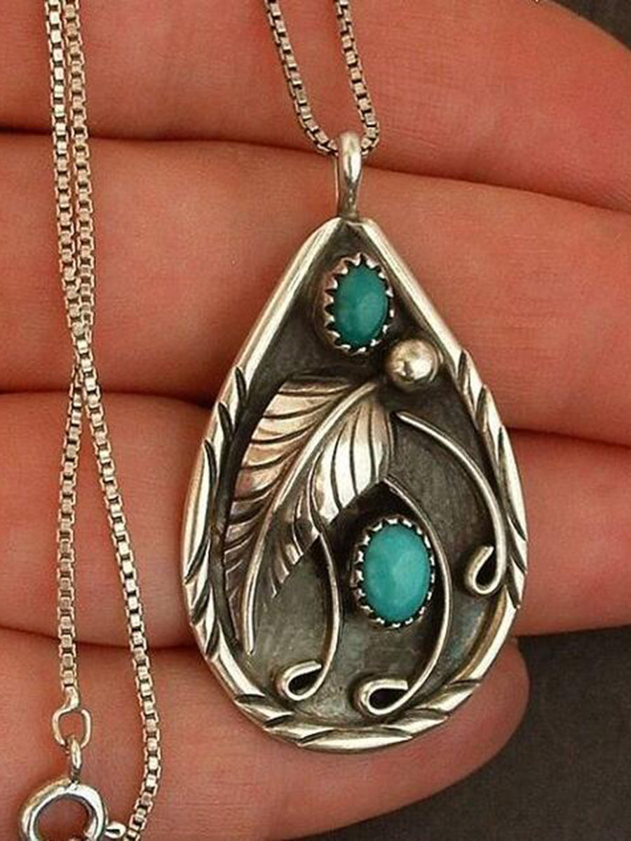 Turquoise Feather Pendant Necklace