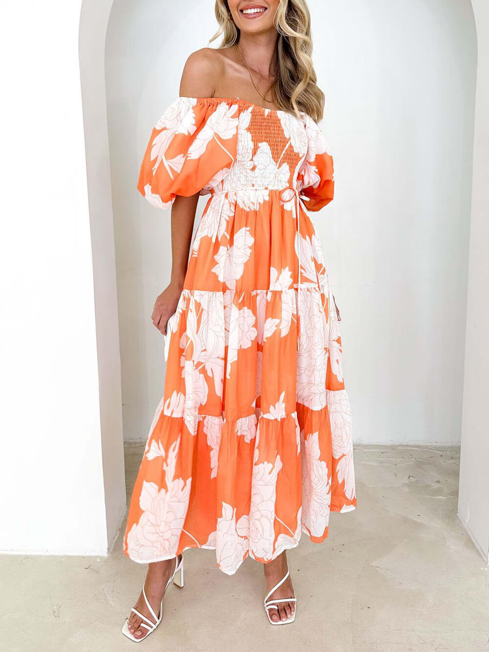 Unique Floral Print Patchwork Up Pleated Maxi Dress