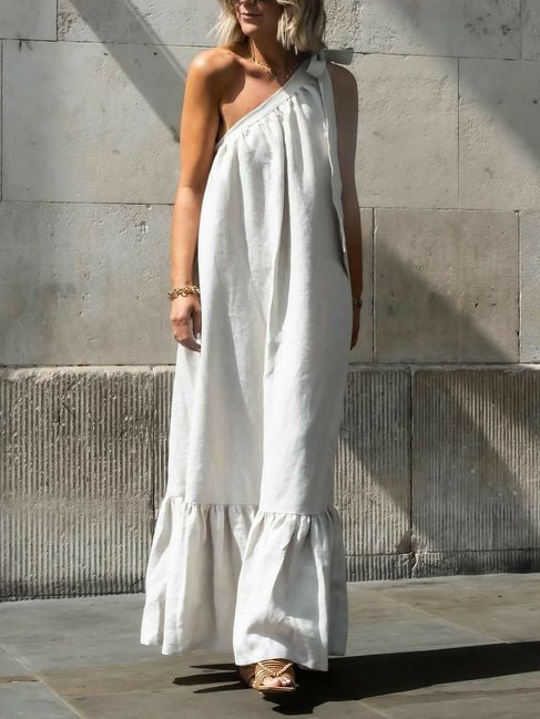 Casual Loose Shoulder Asymmetrical Long Dress