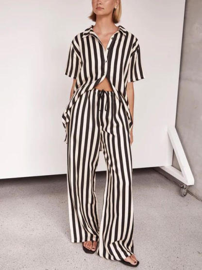 Resort Casual Striped Loose Wide Leg Pants