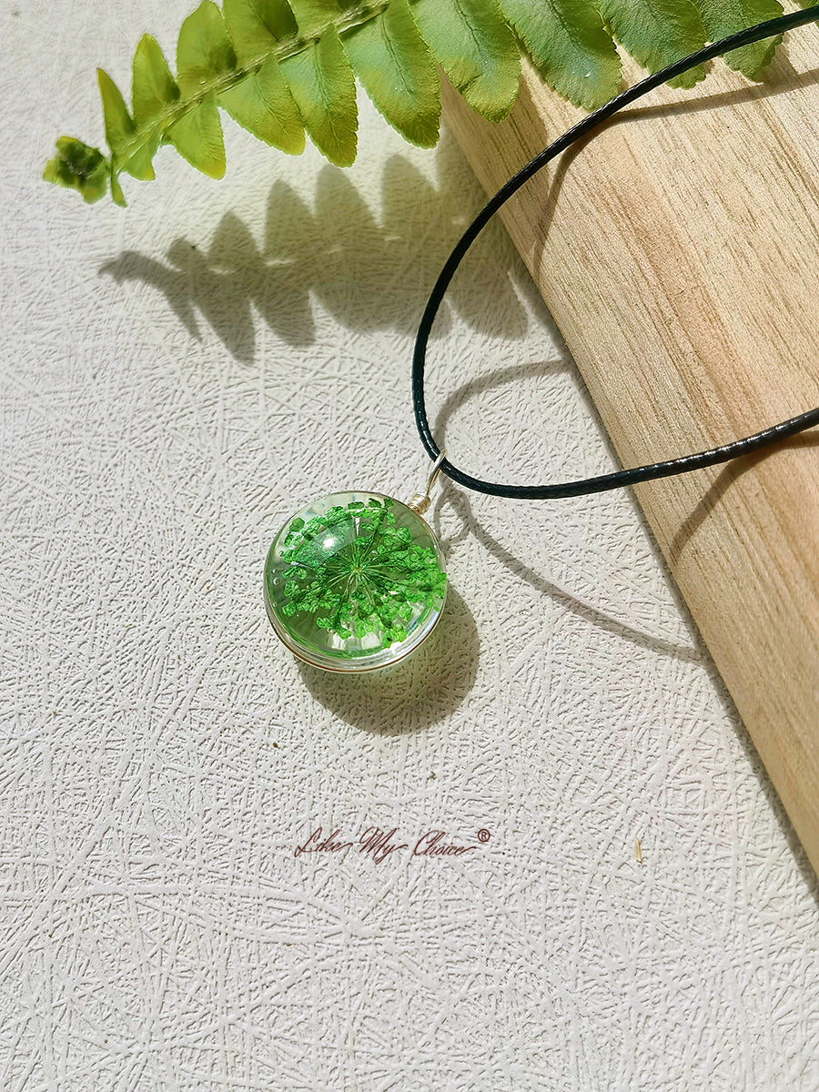 Baby Breath Stained Glass Botanical  Necklace